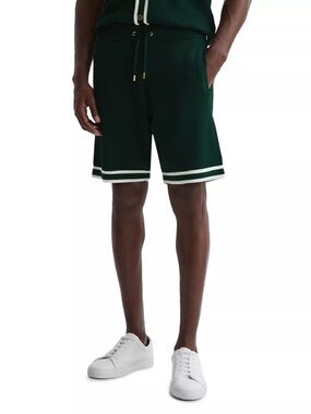 REISS x Ché Textured Knit Drawstring Shorts Green